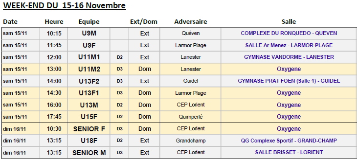 Programme du week-end 15-16 novembre