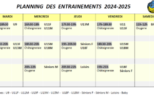 Planning des Entrainements 2024-2025